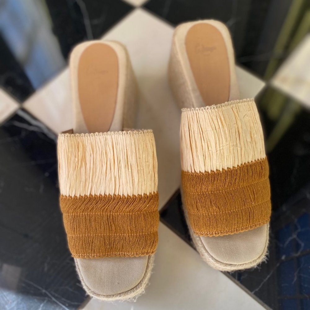 CASTANER Tonia Bicolor Raffia Wedge Espadrilles